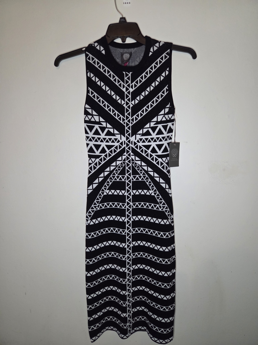 Vince Camuto Black & White Geometric Knit Midi Dress